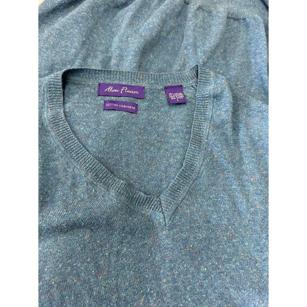 Alan Flusser Sweater Men Large Multicolor V Neck Long Sleeve Cotton Cashmere